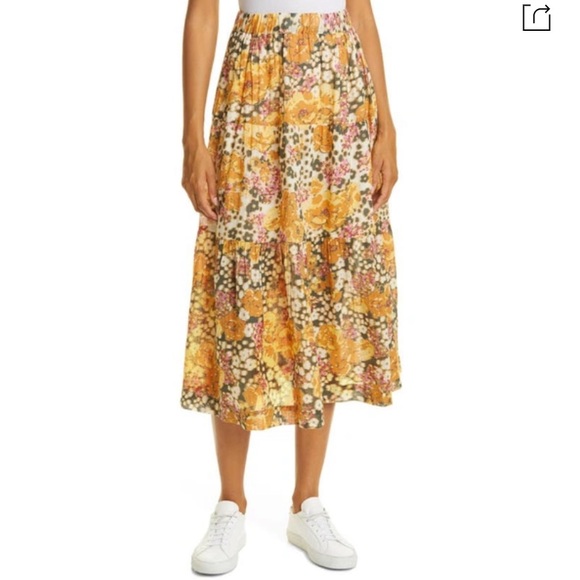 BA&SH A-line Tiered Skirt in Diary Ocre Printed Floral size 1 - Picture 11 of 11